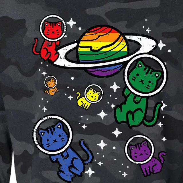 Gay Cats In Space Rainbow Pride Month Lgbtq Ally Cropped Pullover Crew