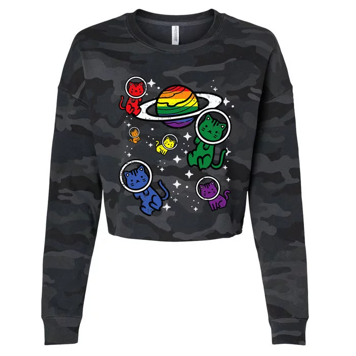 Gay Cats In Space Rainbow Pride Month Lgbtq Ally Cropped Pullover Crew