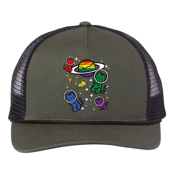 Gay Cats In Space Rainbow Pride Month Lgbtq Ally Retro Rope Trucker Hat Cap