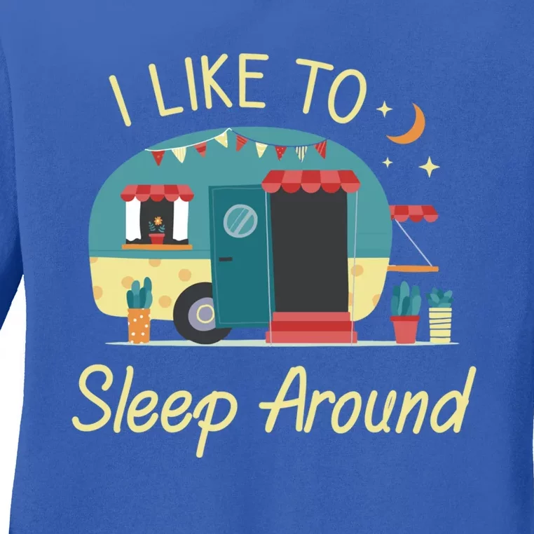 Glamping Campervan I Like To Sleep Around Outdoor Camp Gift Ladies Long Sleeve Shirt