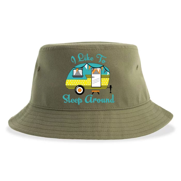 Glamping Campervan I Like To Sleep Around Outdoor Camp Gift Funny Gift Sustainable Bucket Hat