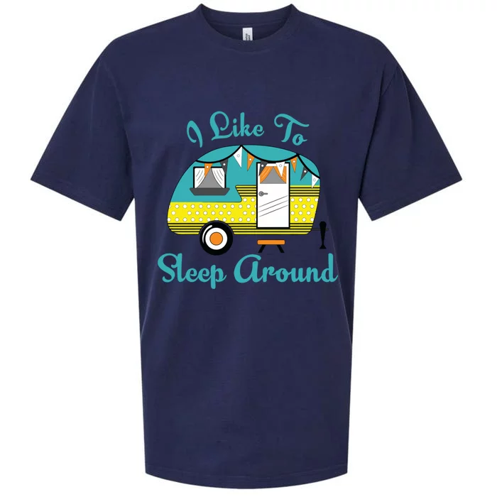 Glamping Campervan I Like To Sleep Around Outdoor Camp Gift Funny Gift Sueded Cloud Jersey T-Shirt