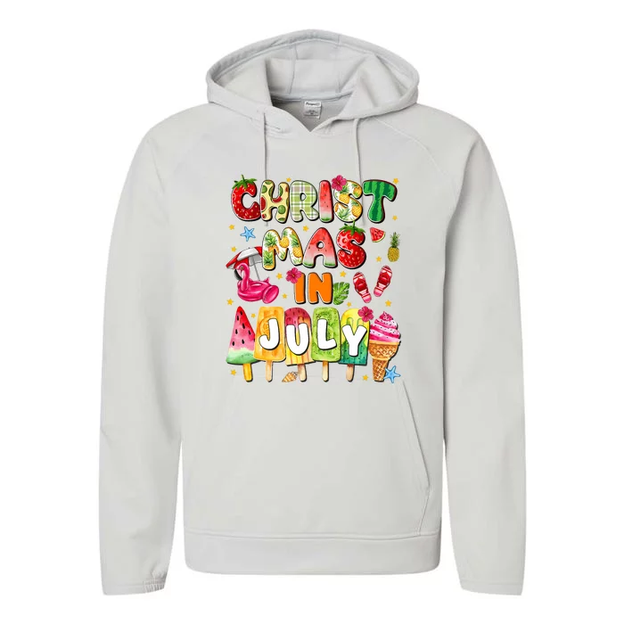 Groovy Christmas In July Summer Hawaii Performance Fleece Hoodie