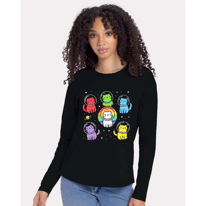 Gay Cats In Space Rainbow Pride Month Lgbt Ally Womens Cotton Relaxed Long Sleeve T-Shirt