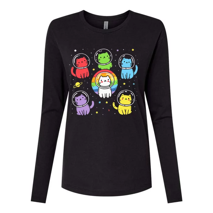 Gay Cats In Space Rainbow Pride Month Lgbt Ally Womens Cotton Relaxed Long Sleeve T-Shirt