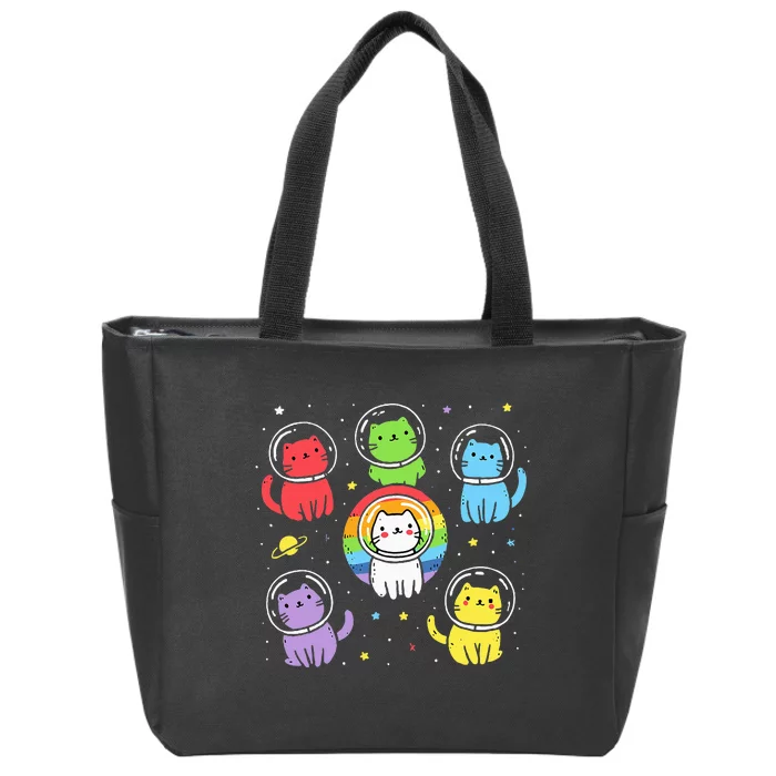 Gay Cats In Space Rainbow Pride Month Lgbt Ally Zip Tote Bag