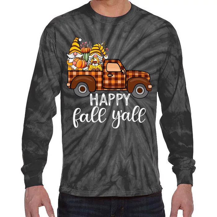 Gnomes Couple In Truck Pumpkin Spice Fall Yall Autumn Gnome Tie-Dye Long Sleeve Shirt