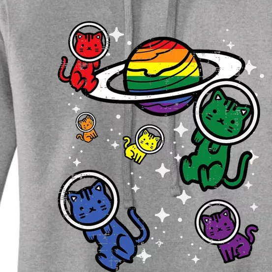 Gay Cats In Space Rainbow Pride Month Lgbtq Ally Women's Pullover Hoodie