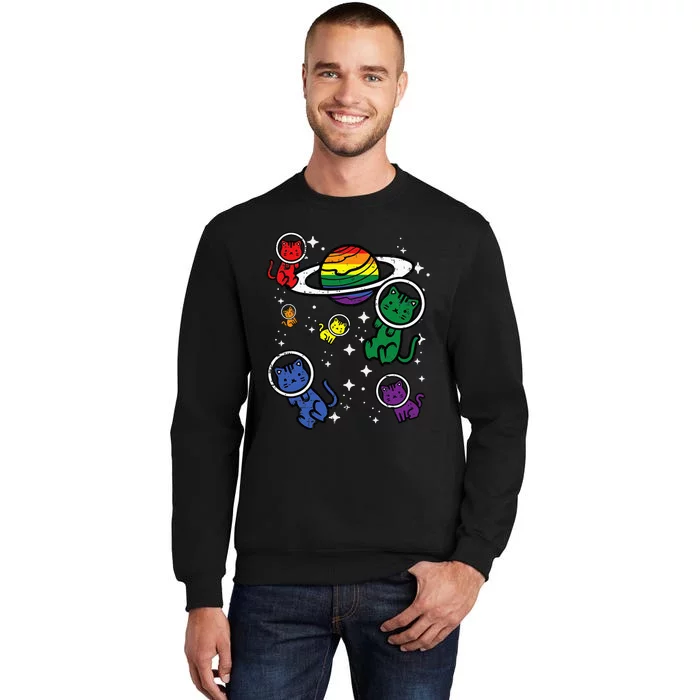 Gay Cats In Space Rainbow Pride Month Lgbtq Ally Tall Sweatshirt