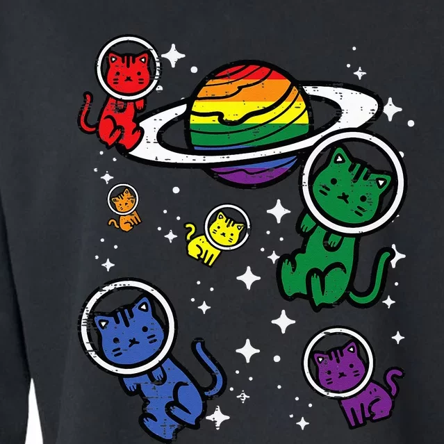 Gay Cats In Space Rainbow Pride Month Lgbtq Ally Cropped Pullover Crew