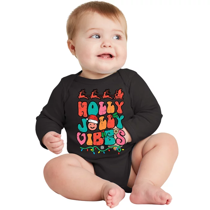 Groovy Christmas Jolly Holly Vibes Retro Xmas Baby Long Sleeve Bodysuit