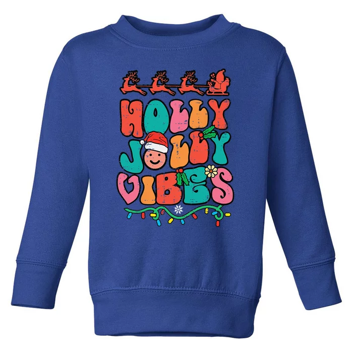 Groovy Christmas Jolly Holly Vibes Retro Xmas Funny Funny Toddler Sweatshirt