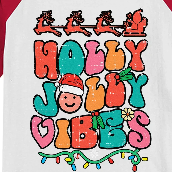 Groovy Christmas Jolly Holly Vibes Retro Xmas Funny Funny Kids Colorblock Raglan Jersey