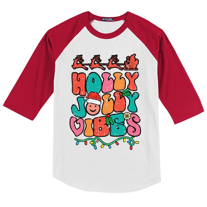 Groovy Christmas Jolly Holly Vibes Retro Xmas Funny Funny Kids Colorblock Raglan Jersey