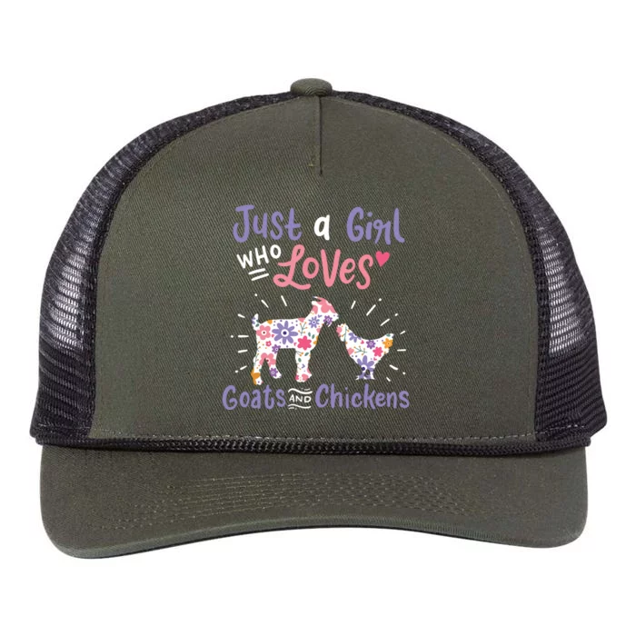 Goat Chicken Just A Girl Who Loves Goats And Chickens Retro Rope Trucker Hat Cap