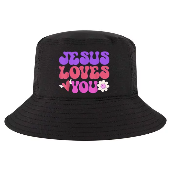 Groovy Christian Jesus Loves You 70's Hippie Cool Comfort Performance Bucket Hat