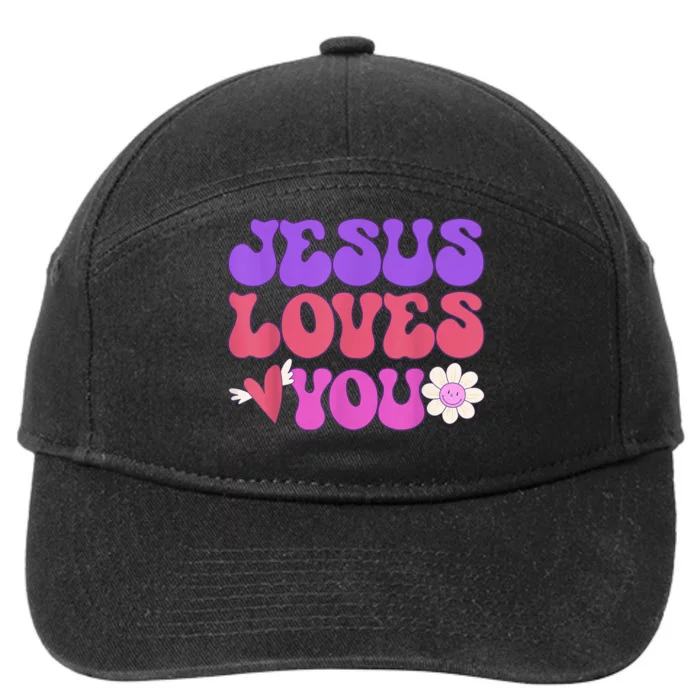 Groovy Christian Jesus Loves You 70's Hippie 7-Panel Snapback Hat