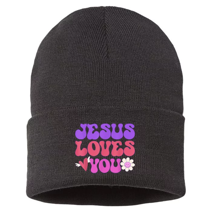 Groovy Christian Jesus Loves You 70's Hippie Sustainable Knit Beanie