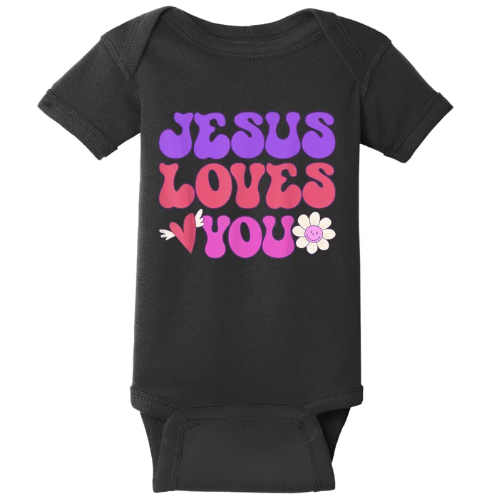 Groovy Christian Jesus Loves You 70's Hippie Baby Bodysuit