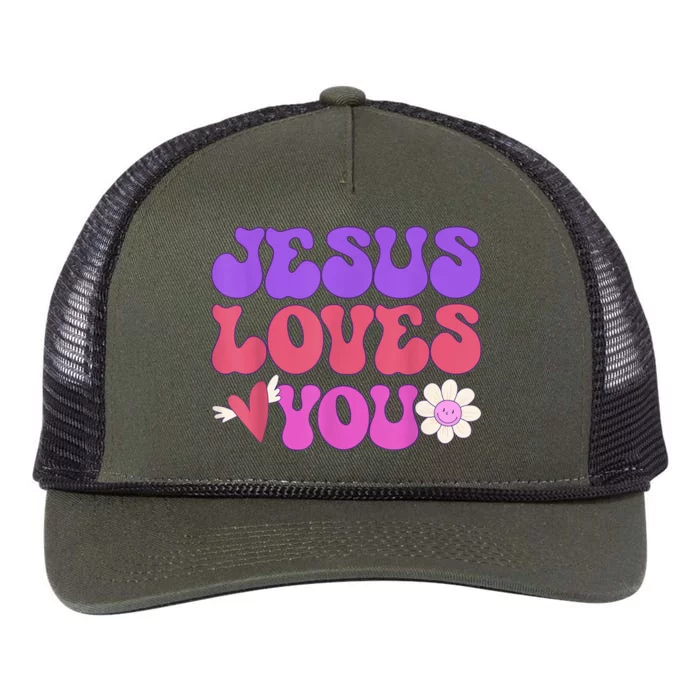 Groovy Christian Jesus Loves You 70's Hippie Retro Rope Trucker Hat Cap