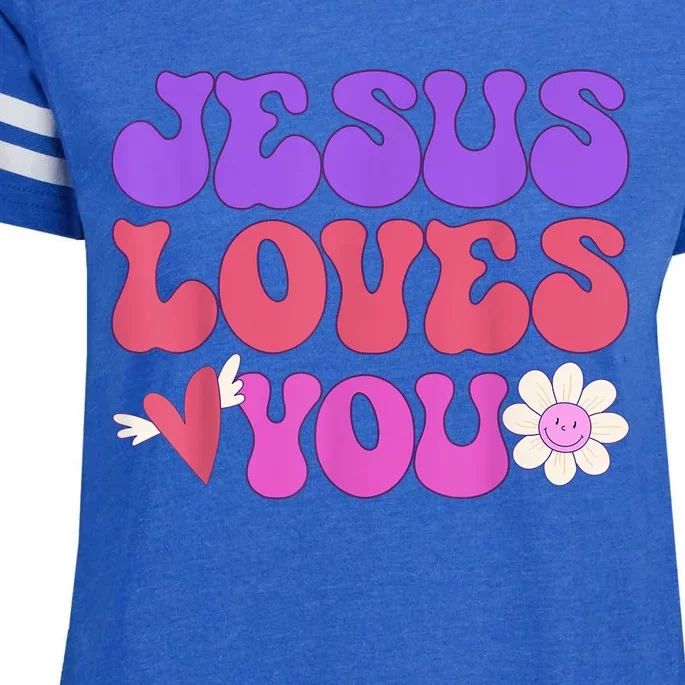 Groovy Christian Jesus Loves You 70's Hippie Enza Ladies Jersey Football T-Shirt