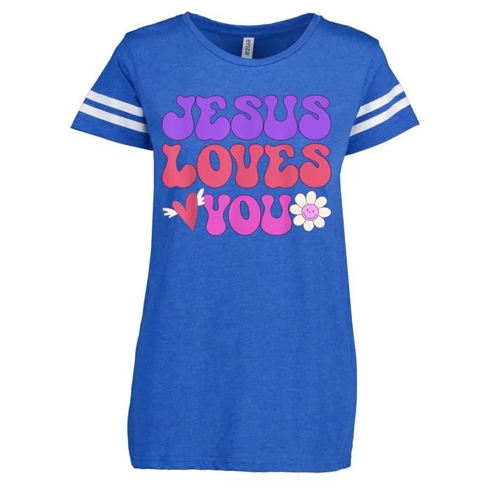 Groovy Christian Jesus Loves You 70's Hippie Enza Ladies Jersey Football T-Shirt