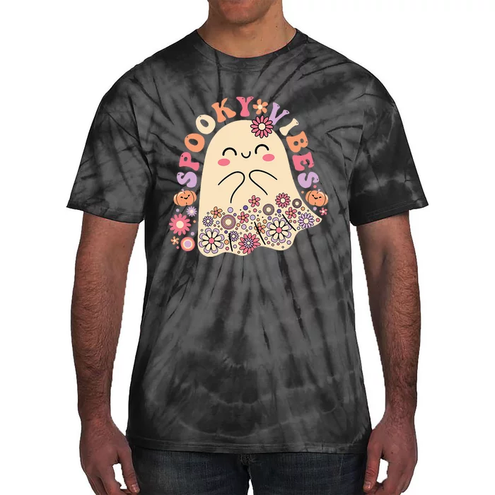 Groovy Cute Kawaii Ghost Floral Spooky Vibes Hippie Pumpkin Tie-Dye T-Shirt