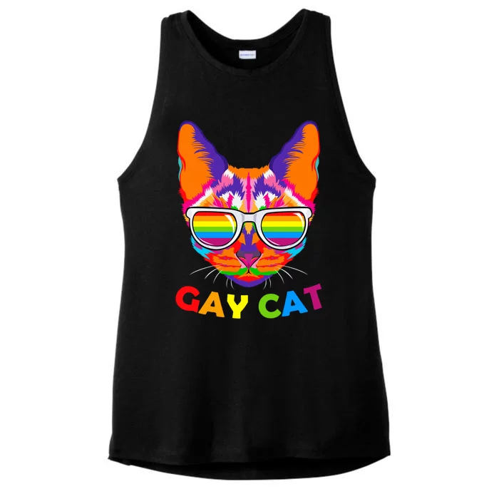 Gay Cat Kitten Feline Lgbt Pride Parade Ally Rainbow Lesbian Cute Gift Ladies Tri-Blend Wicking Tank