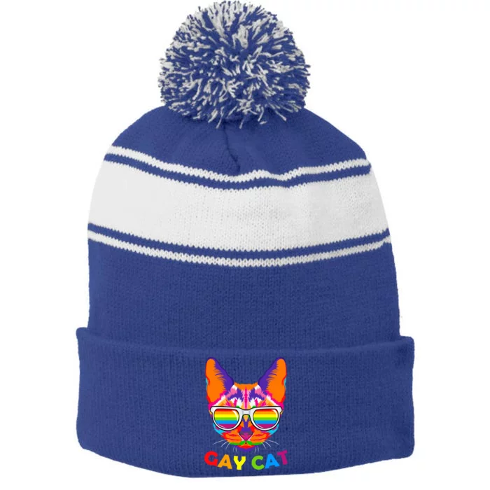 Gay Cat Kitten Feline Lgbt Pride Parade Ally Rainbow Lesbian Cute Gift Stripe Pom Pom Beanie