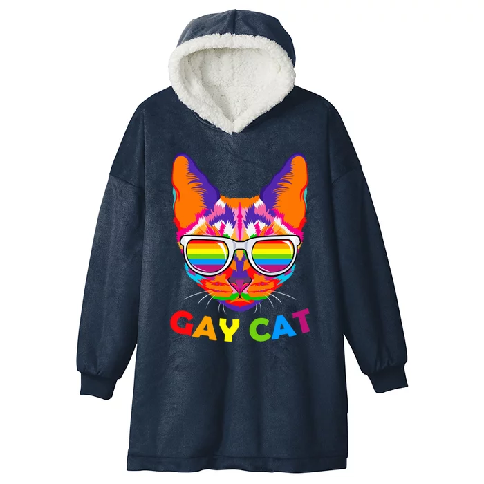 Gay Cat Kitten Feline Lgbt Pride Parade Ally Rainbow Lesbian Cute Gift Hooded Wearable Blanket