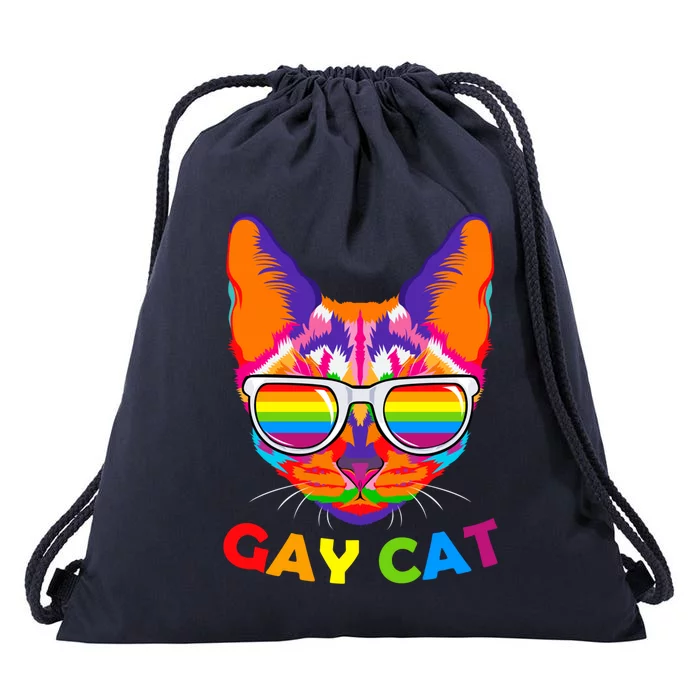 Gay Cat Kitten Feline Lgbt Pride Parade Ally Rainbow Lesbian Cute Gift Drawstring Bag