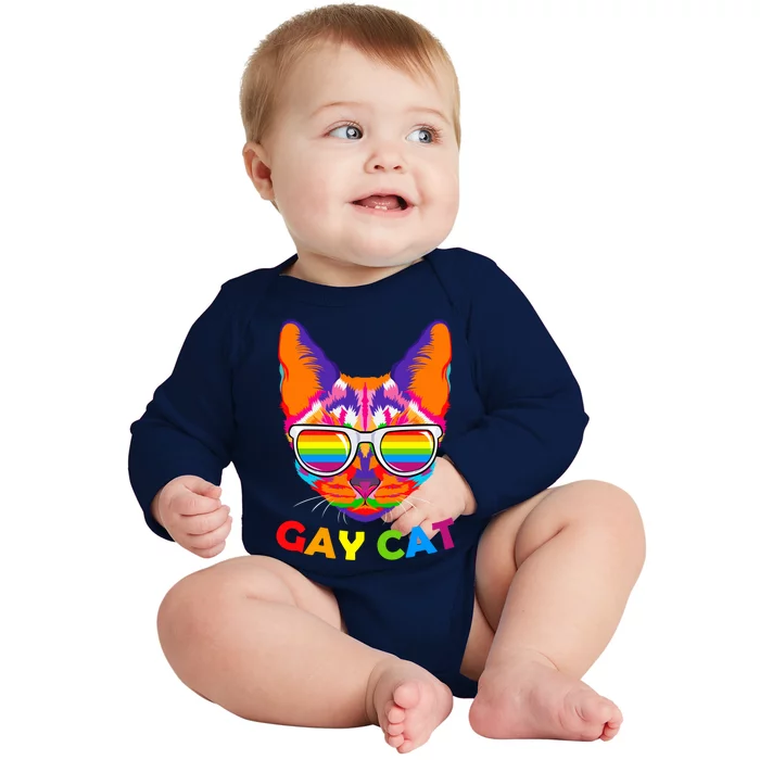 Gay Cat Kitten Feline Lgbt Pride Parade Ally Rainbow Lesbian Cute Gift Baby Long Sleeve Bodysuit