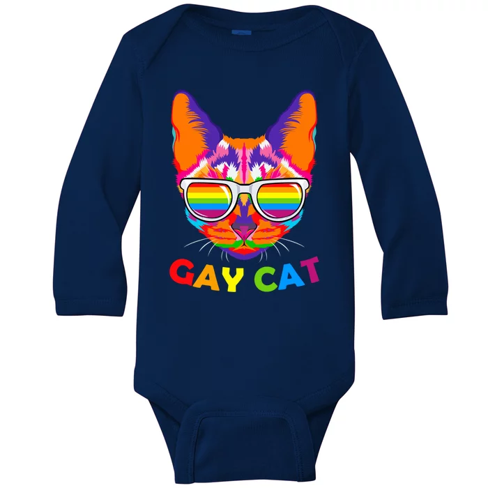 Gay Cat Kitten Feline Lgbt Pride Parade Ally Rainbow Lesbian Cute Gift Baby Long Sleeve Bodysuit