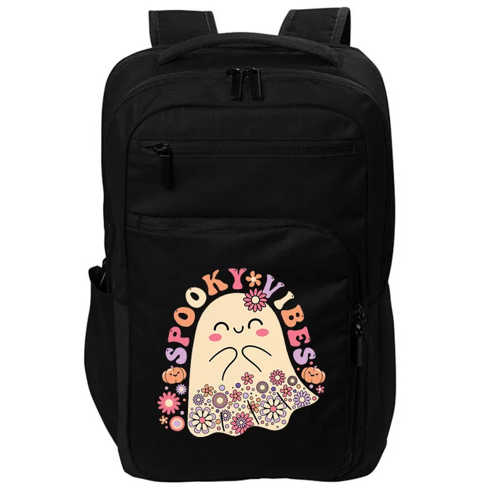 Groovy Cute Kawaii Ghost Floral Spooky Vibes Hippie Pumpkin Impact Tech Backpack