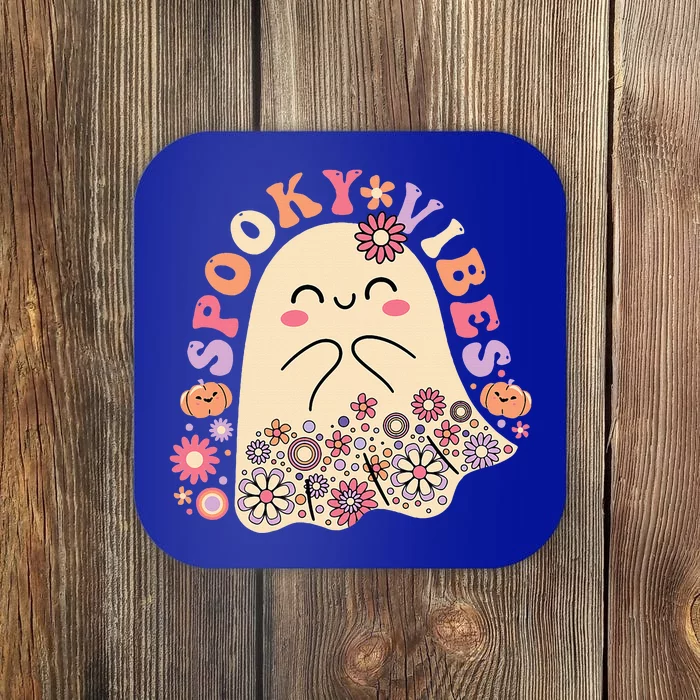 Groovy Cute Kawaii Ghost Floral Spooky Vibes Hippie Pumpkin Coaster