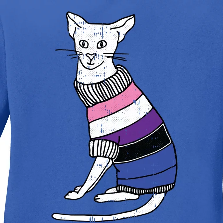 Genderfluid Cat Lgbtq Pride Cute Kitten Kitty Proud Ally Funny Gift Ladies Long Sleeve Shirt