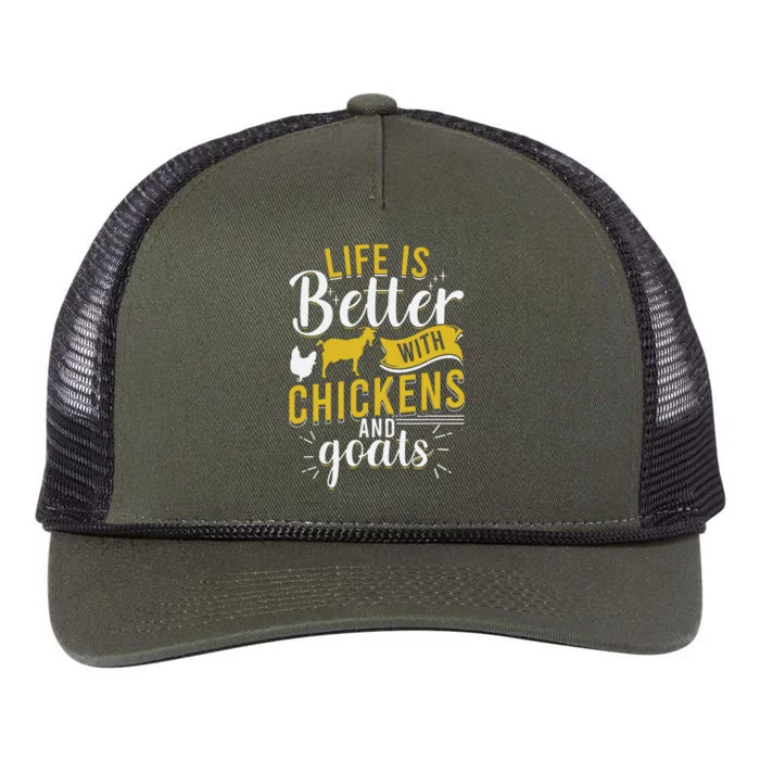 Goats Chickens Life Is Better Funny Farmer Humor Ranch Retro Rope Trucker Hat Cap