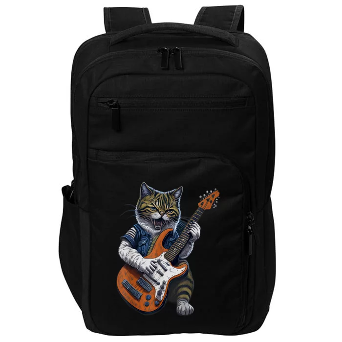 Guitar Cat Lover Graphic Funny Cat Playing Cats Kitten Lover Gift Impact Tech Backpack