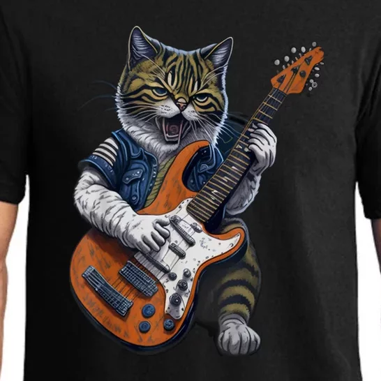 Guitar Cat Lover Graphic Funny Cat Playing Cats Kitten Lover Gift Pajama Set