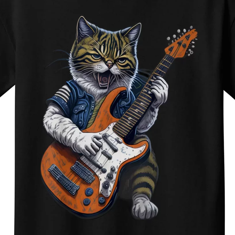 Guitar Cat Lover Graphic Funny Cat Playing Cats Kitten Lover Gift Kids T-Shirt