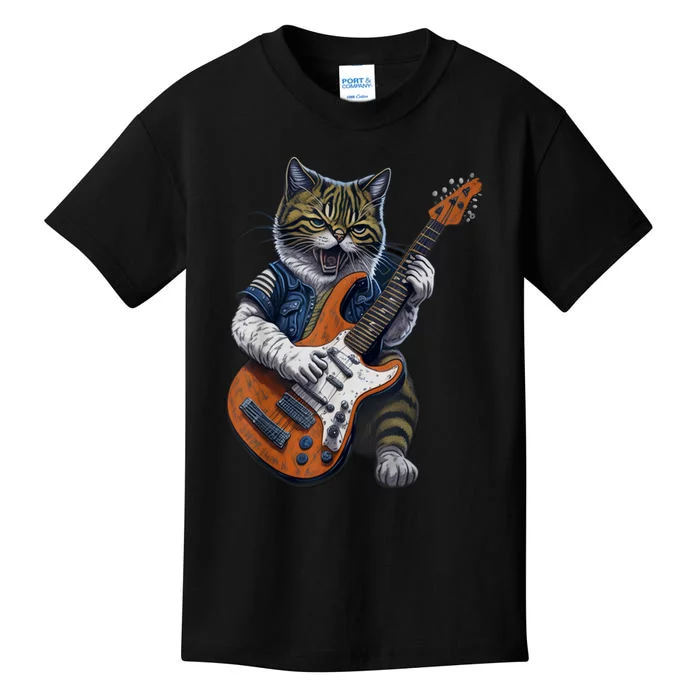 Guitar Cat Lover Graphic Funny Cat Playing Cats Kitten Lover Gift Kids T-Shirt