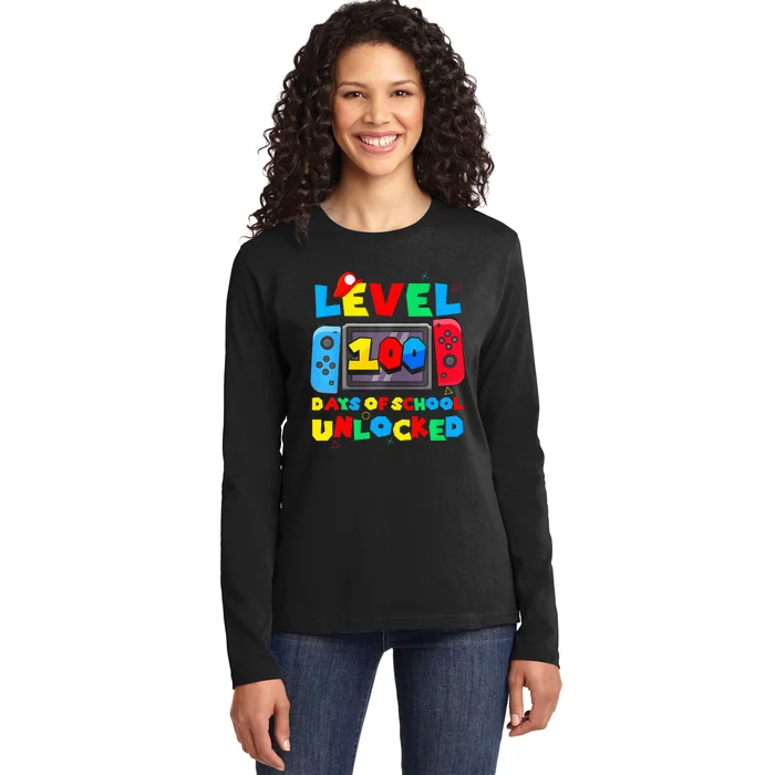 Game Controller Level 100 Days Of School Unlocked Ladies Long Sleeve Shirt