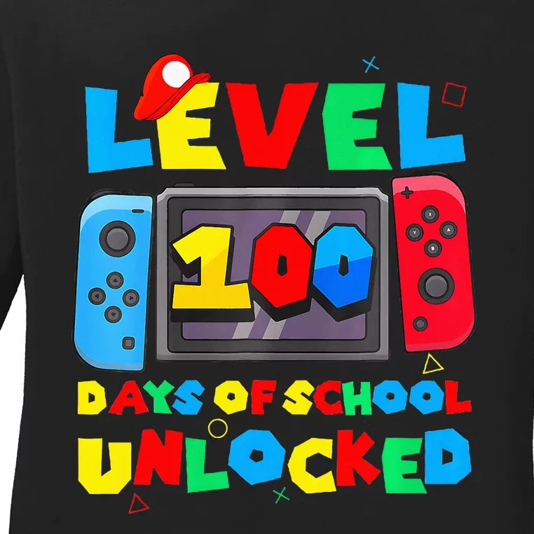 Game Controller Level 100 Days Of School Unlocked Ladies Long Sleeve Shirt