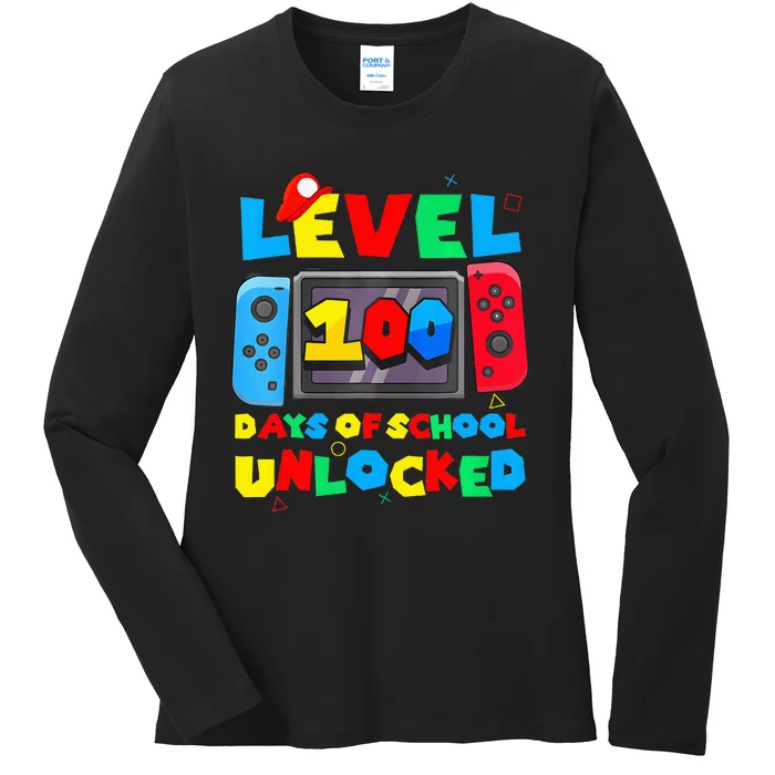 Game Controller Level 100 Days Of School Unlocked Ladies Long Sleeve Shirt