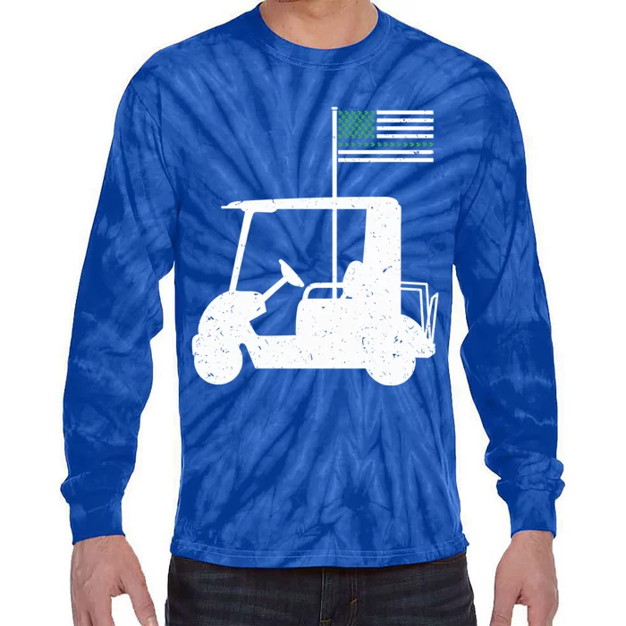 Golf Cart Leaf Clover Us Flag St Patrick's Day Gift Tie-Dye Long Sleeve Shirt