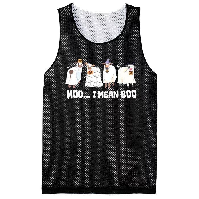 Ghost Cows Moo I Mean Boo Spooky Cow Halloween Mesh Reversible Basketball Jersey Tank