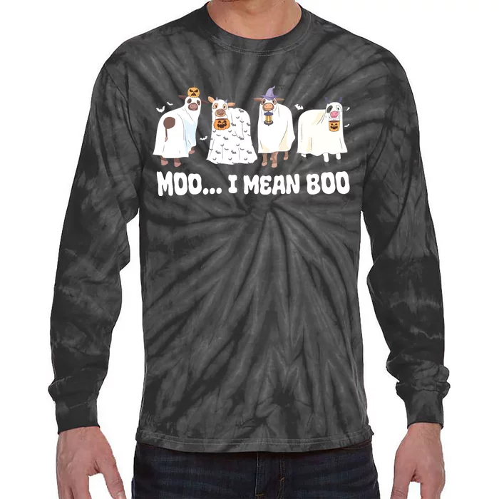 Ghost Cows Moo I Mean Boo Spooky Cow Halloween Tie-Dye Long Sleeve Shirt