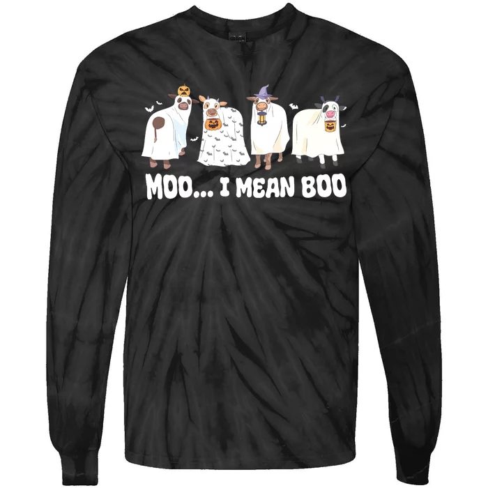 Ghost Cows Moo I Mean Boo Spooky Cow Halloween Tie-Dye Long Sleeve Shirt