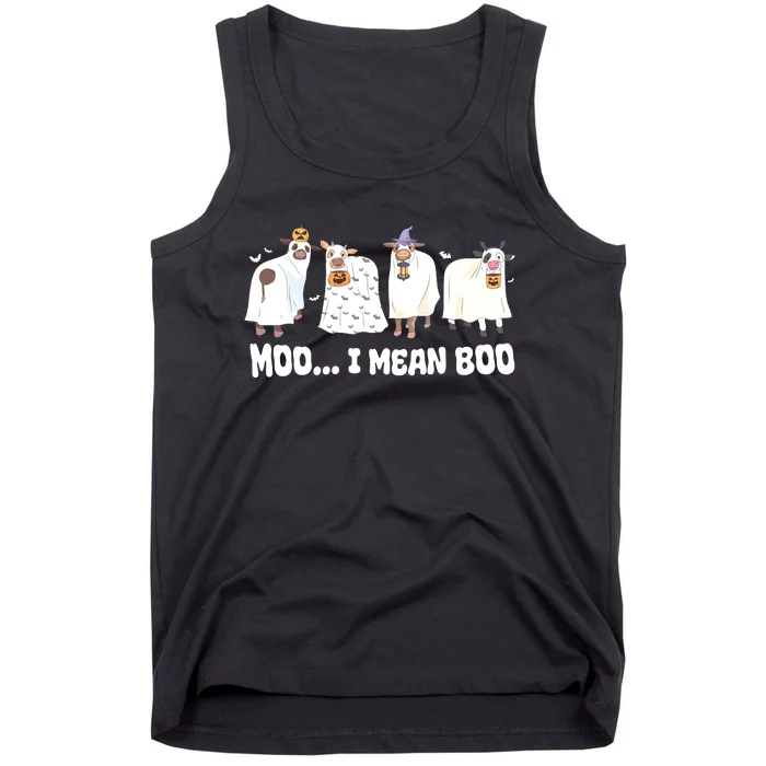 Ghost Cows Moo I Mean Boo Spooky Cow Halloween Tank Top