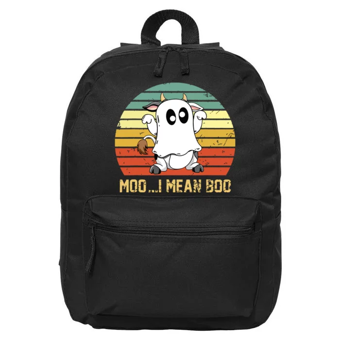 Ghost Cow Moo I Mean Boo Halloween Funny Cow Lover 16 in Basic Backpack